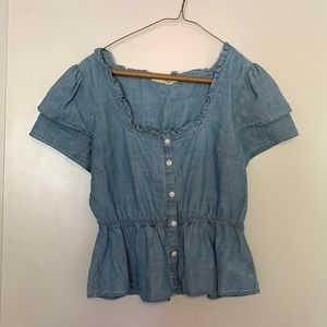 Madewell Chambray Ruffle Prairie Top
